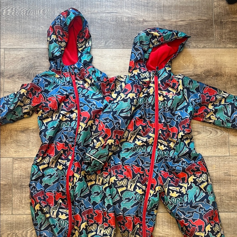 Kids fleece-lined waterproof rain suit boy twins midseason one-piece
